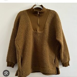 Aerie Cozy Sherpa Quarter Zip Sweater - Brown